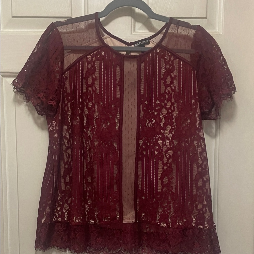 Express Women's Deep Red Lace Blouse